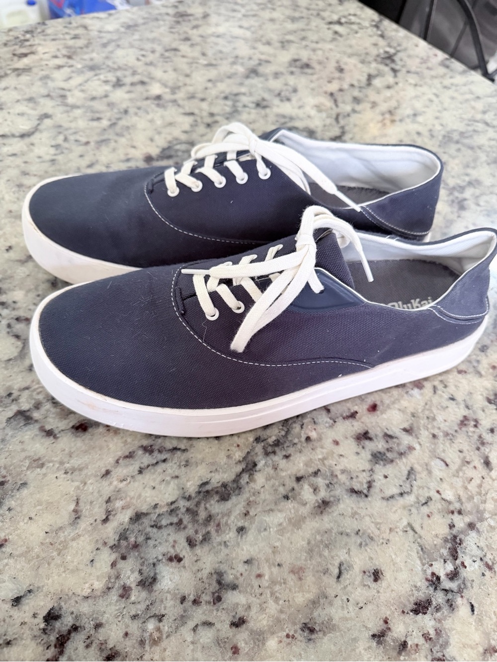 OluKai Navy Canvas Low-Top Sneakers with White Soles